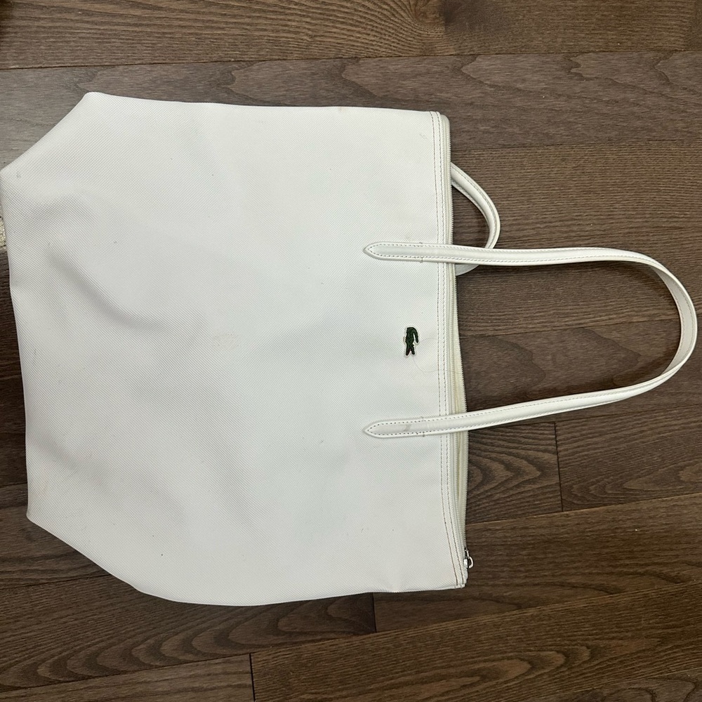 Lacoste White Canvas Tote Bag with Logo